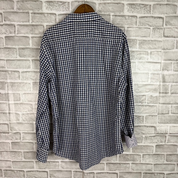 Robert Graham Designer Tri-Blue Plaid Flip Cuff Button Up Dress Shirt Mens XL - Picture 4 of 8